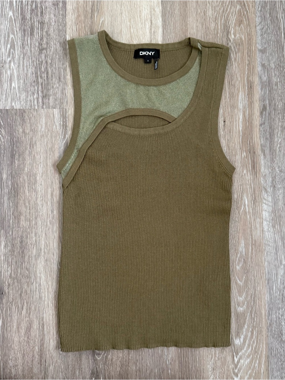 DKNY asymmetric mesh cutout ribbed tank top Size S